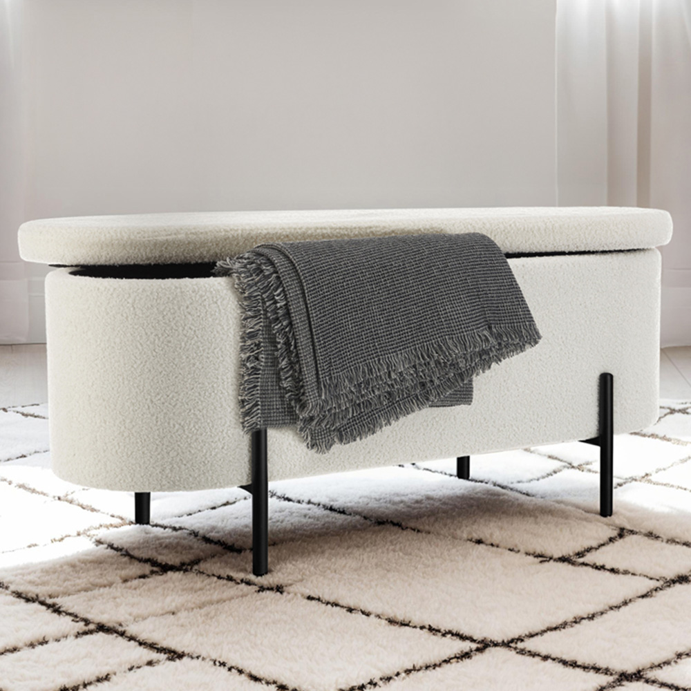 Tectake Lanja 2 Seater Cream Upholstered Storage Bench