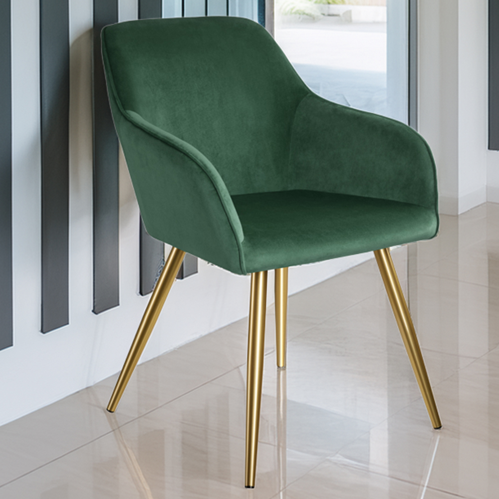 tectake Marilyn Set of 2 Dark Green and Gold Velvet Look Padded Accent Chairs