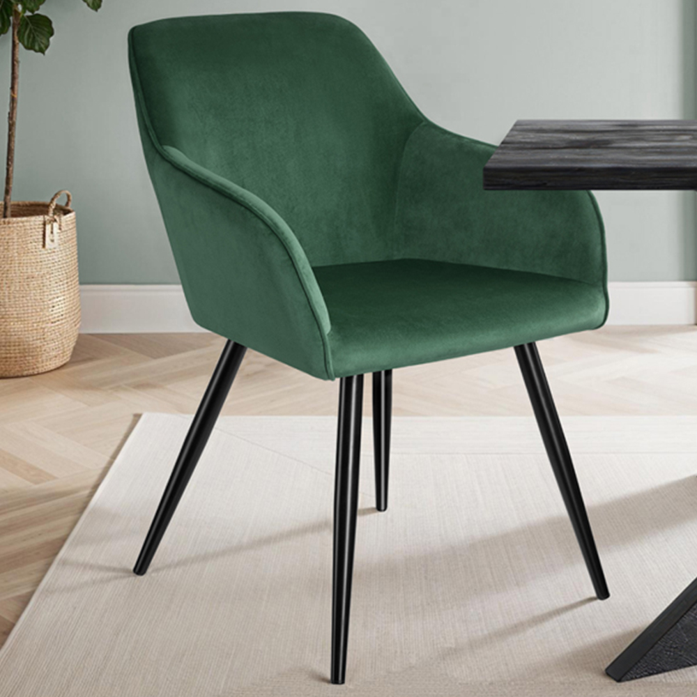 tectake Marilyn Set of 6 Dark Green and Black Velvet Look Padded Dining Chairs