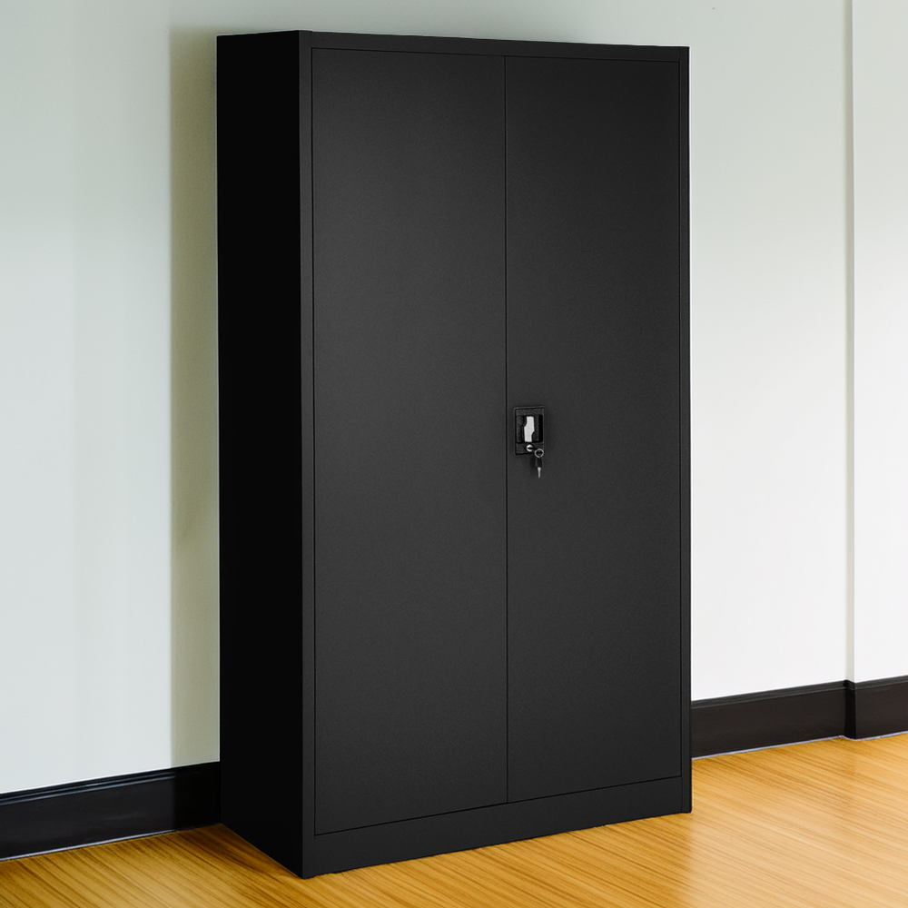 Tectake 5 Shelf Black Lockable Filing Cabinet Set of 2