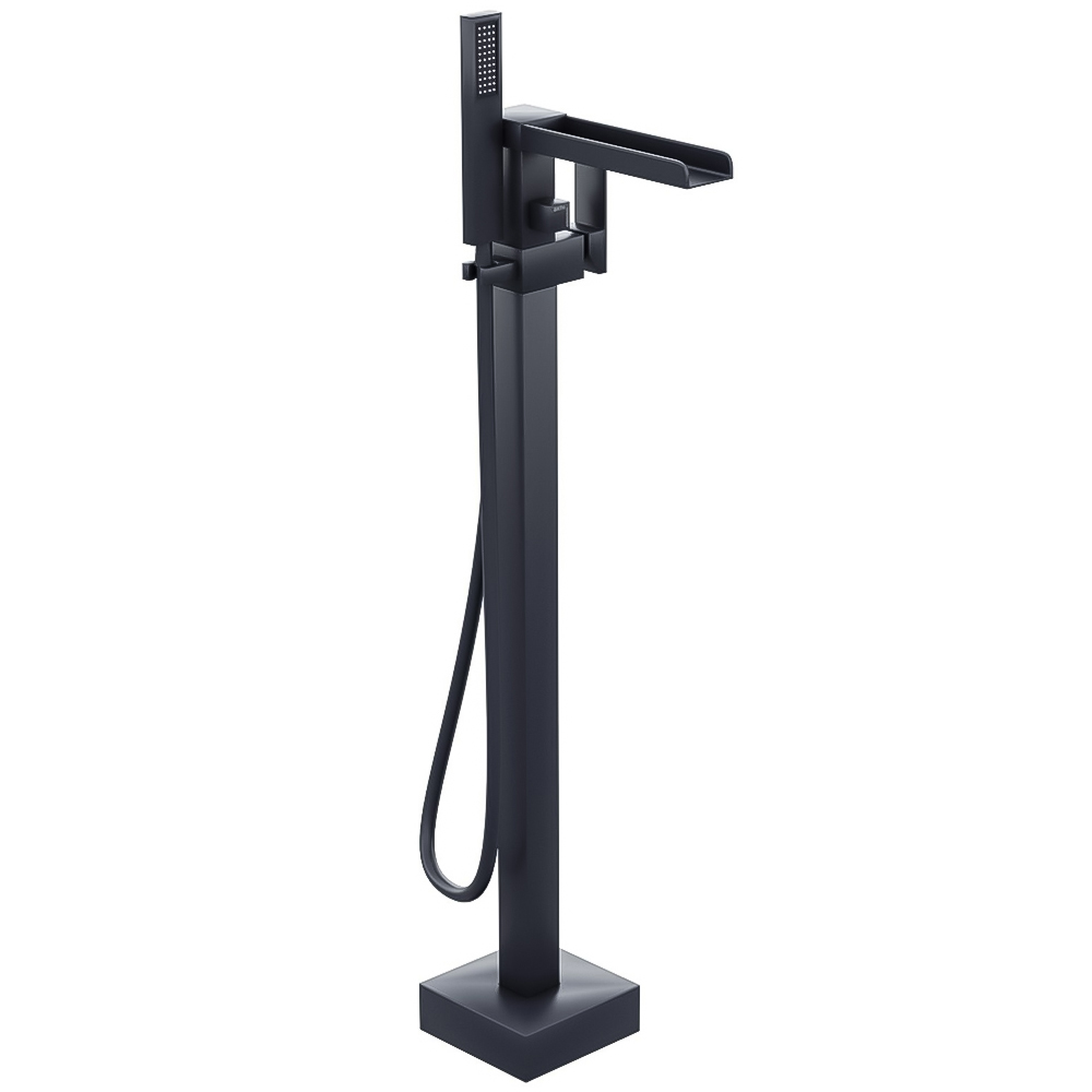 Nes Home Laura Waterfall Matte Black Freestanding Bath Shower Mixer Tap