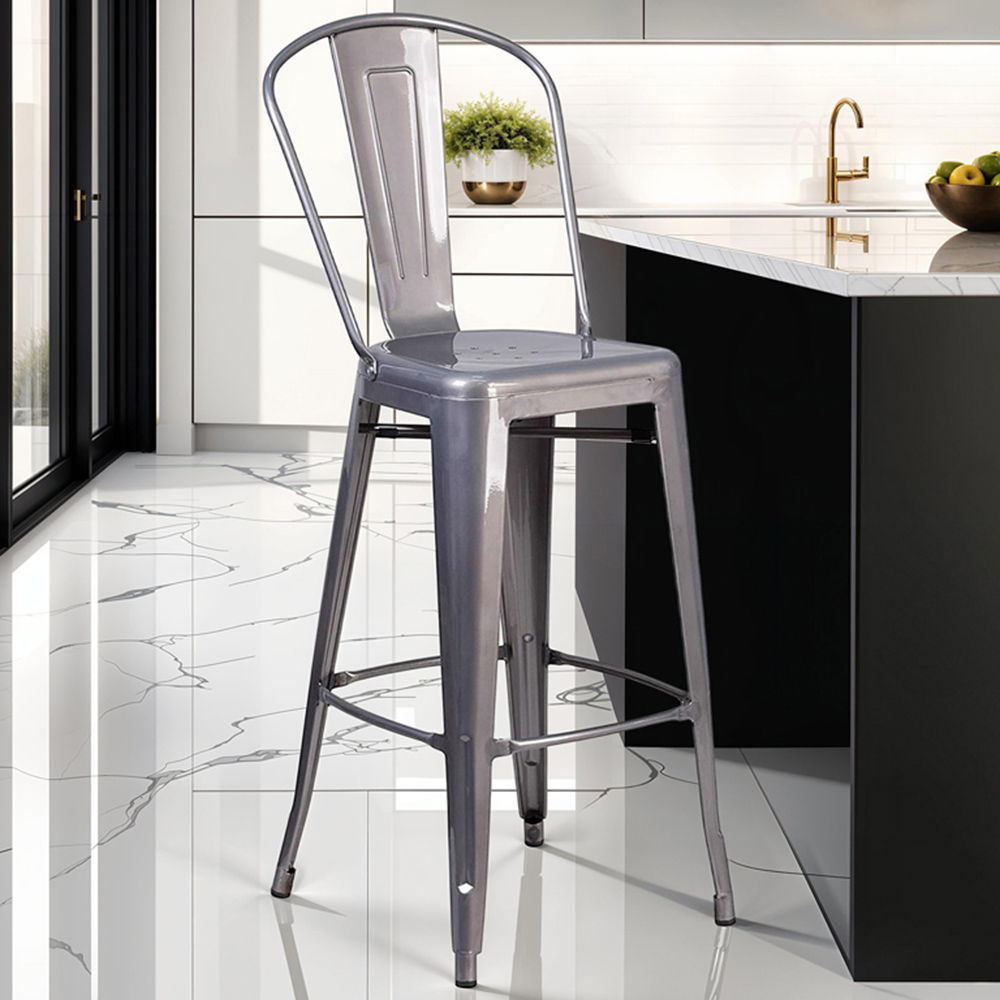 FWStyle Set of 4 Grey Clear Coat Steel Bar Stool