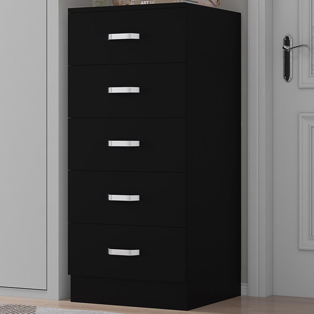 FWStyle Tunis Matt Black 5 Drawer Slim Chest
