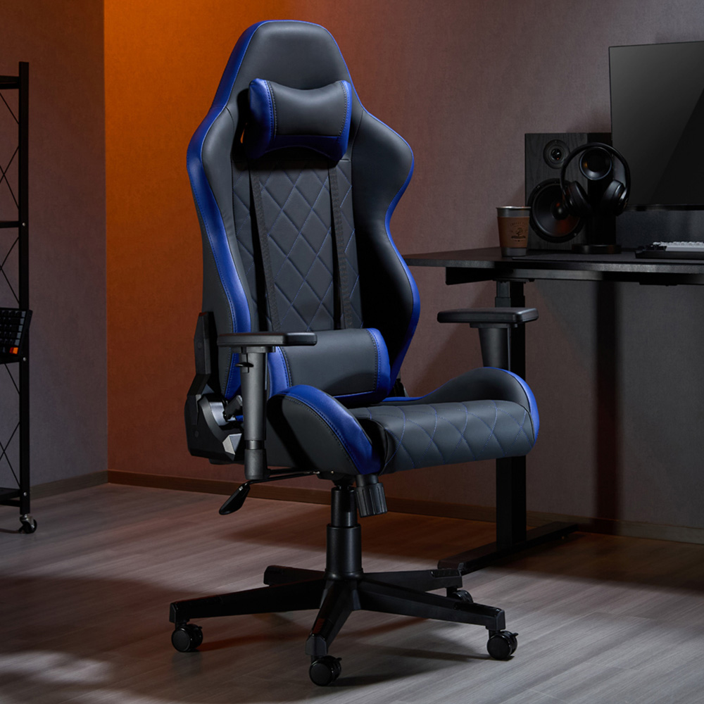 TTAP Monaco Black and Blue Faux Leather Swivel Gaming Chair