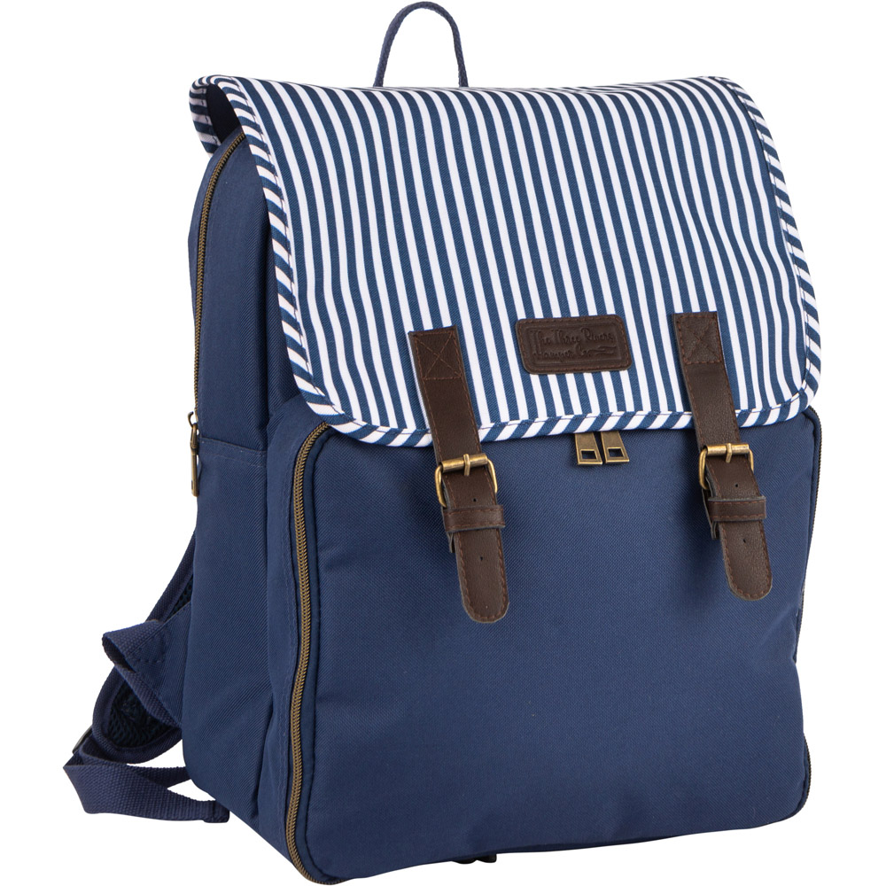 The Three Rivers Hamper Co 2 Person Navy and White Stripe Filled Backpack