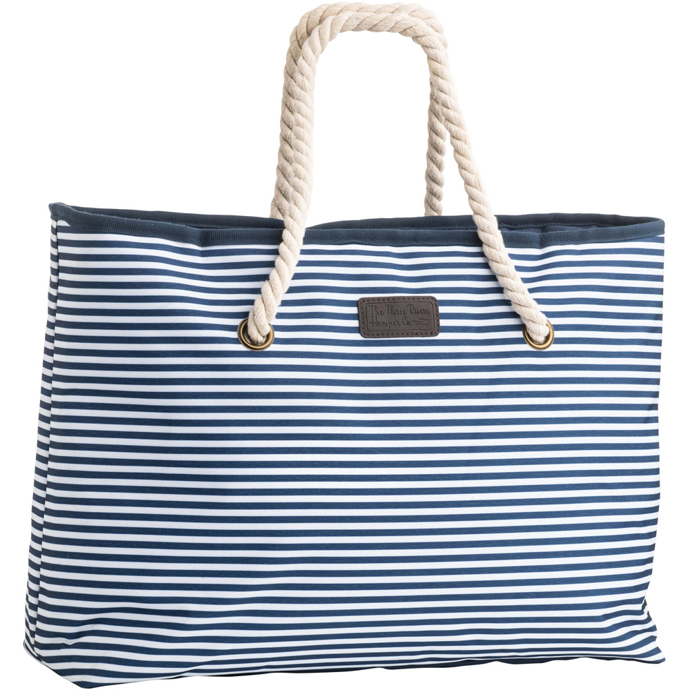 The Three Rivers Hamper Co Navy and White Stripe Insulated Shoulder Tote Bag