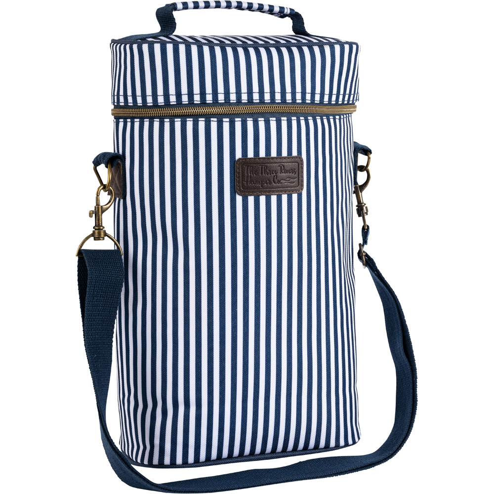 The Three Rivers Hamper Co Navy and White Stripe 2 Bottle Cooler