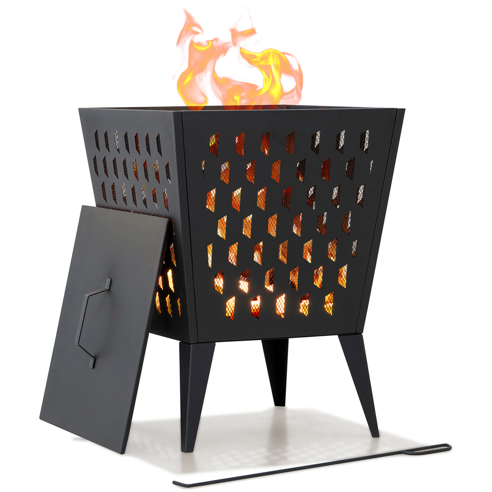Sunjoy Hartefeld Black Fire Pit - Steel/Wood - Includes Fire Poker & Lid