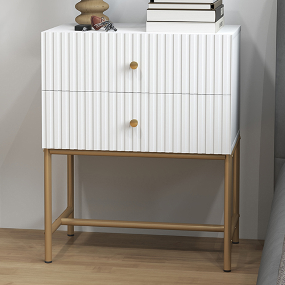 Portland 2 Drawer White Modern Bedside Table