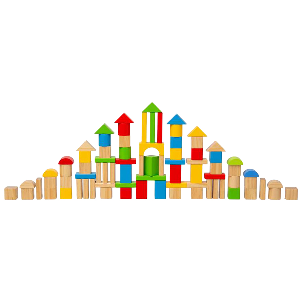 Bigjigs Toys Wooden Building Bricks - 80 Piece First Building Set with Shape Sorter Lid for Kids