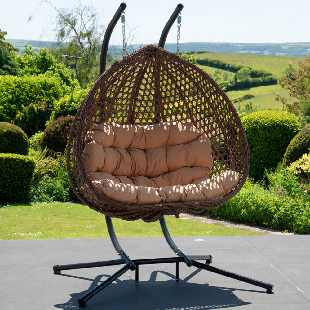 Artemis Home Alston 2 Seater Brown Garden Hanging Egg Chair