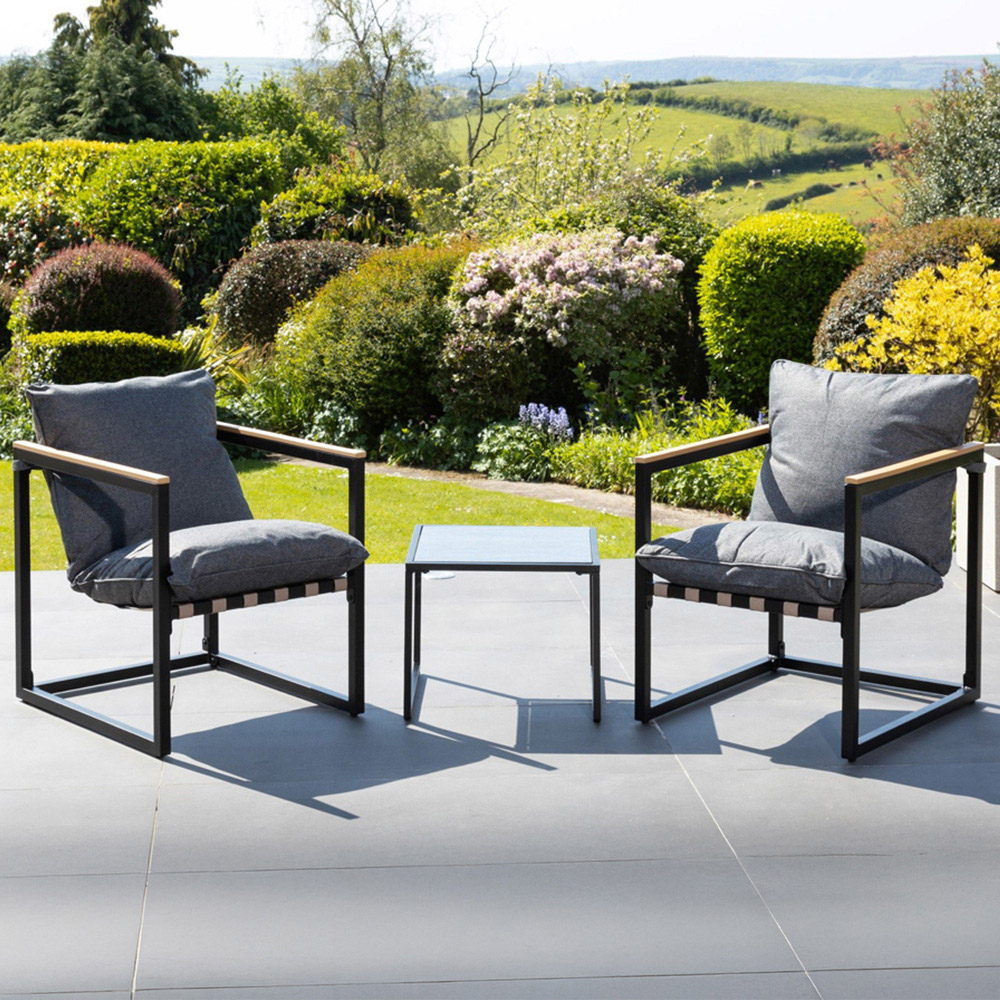 Artemis Home Bosque 2 Seater Black and Grey Garden Lounge Set with Cushion