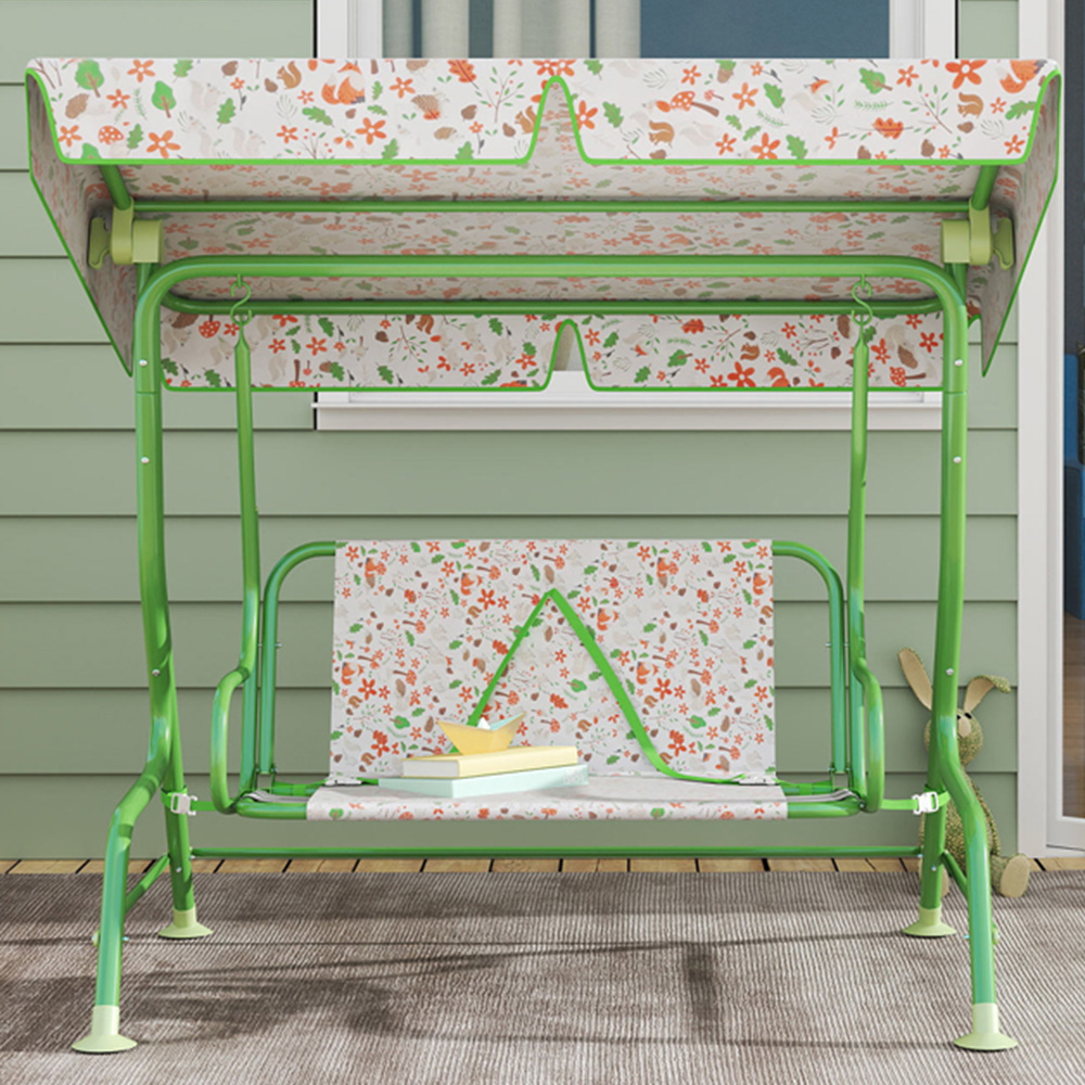 AIYAPLAY 2 Seater Kids Green Garden Swing Chair with Adjustable Canopy