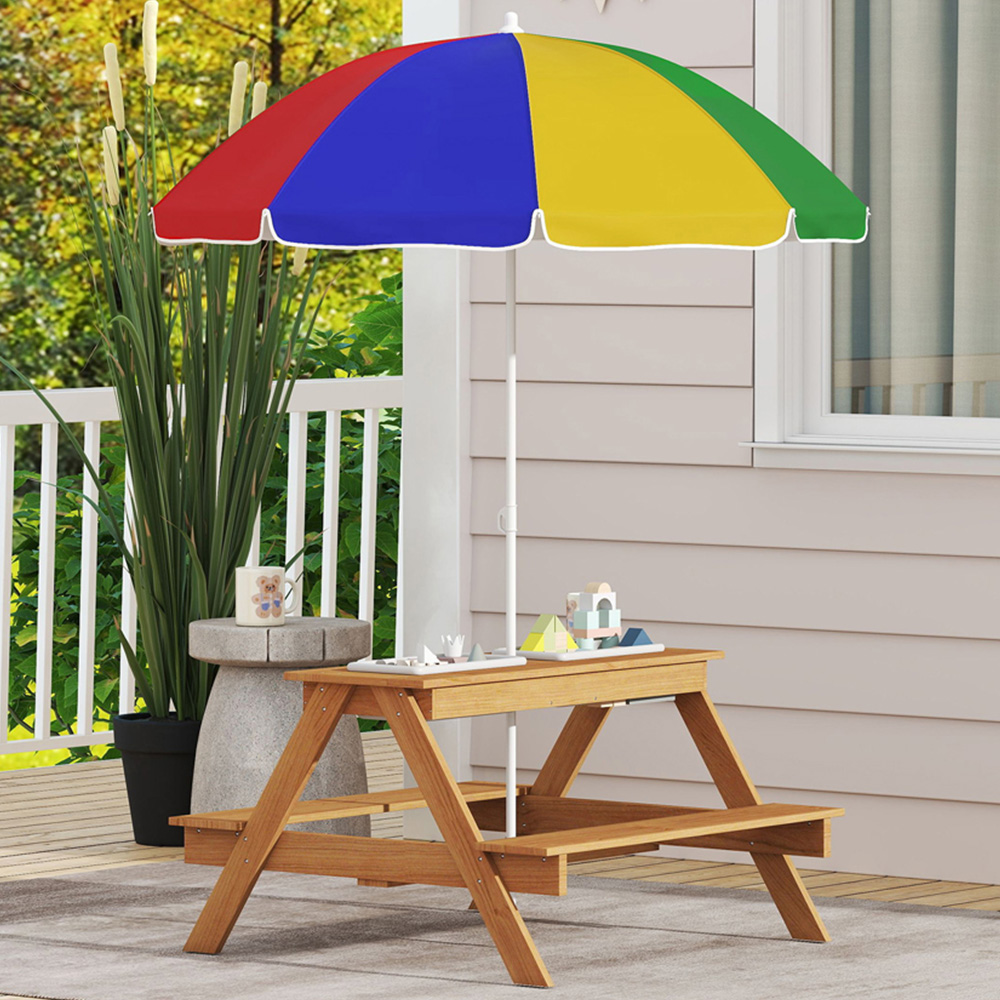 Tommy Toys Multi Aiyaplay Kids Wooden Picnic Table With Bench And Parasol