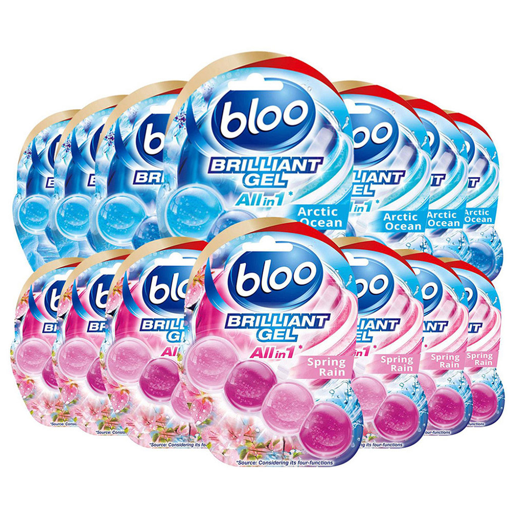 Bloo Brilliant Gel All in 1 Arctic Ocean and Spring Rain Toilet Rim Block 42g 7 Pack