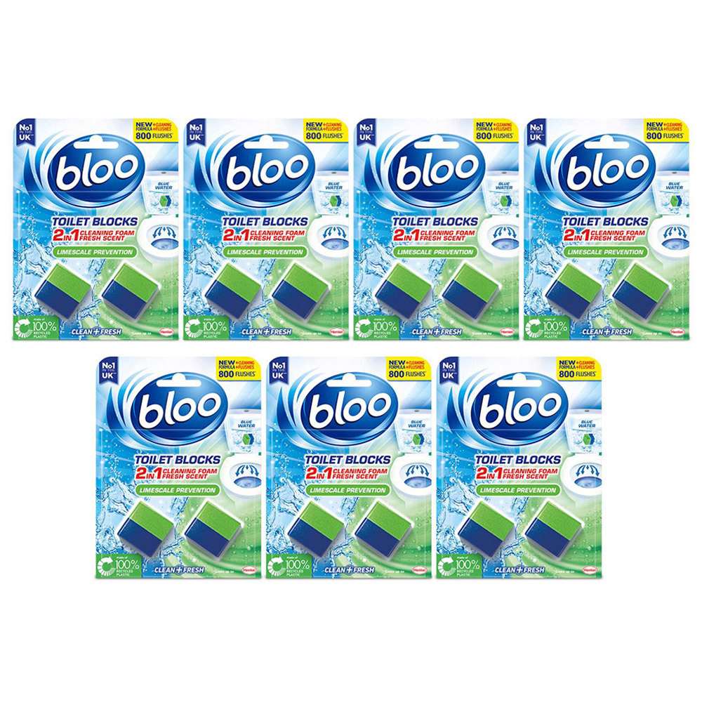 Bloo 2 in 1 Cleaning Foam Limescale Prevention Toilet Rim Block 7 Pack
