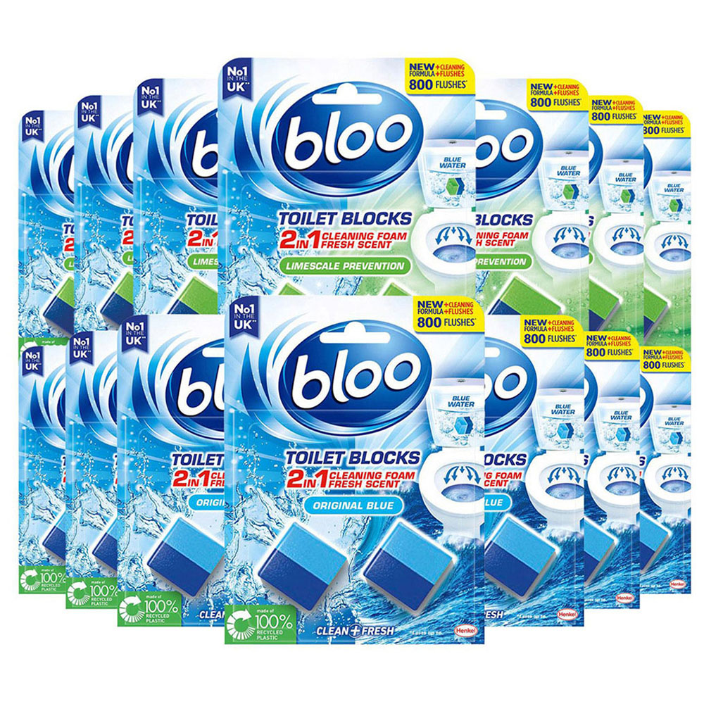 Bloo Clean+ Fresh 2 in 1 Original Blue and Limescale Prevention Foam Toilet Rim Block 7 Pack