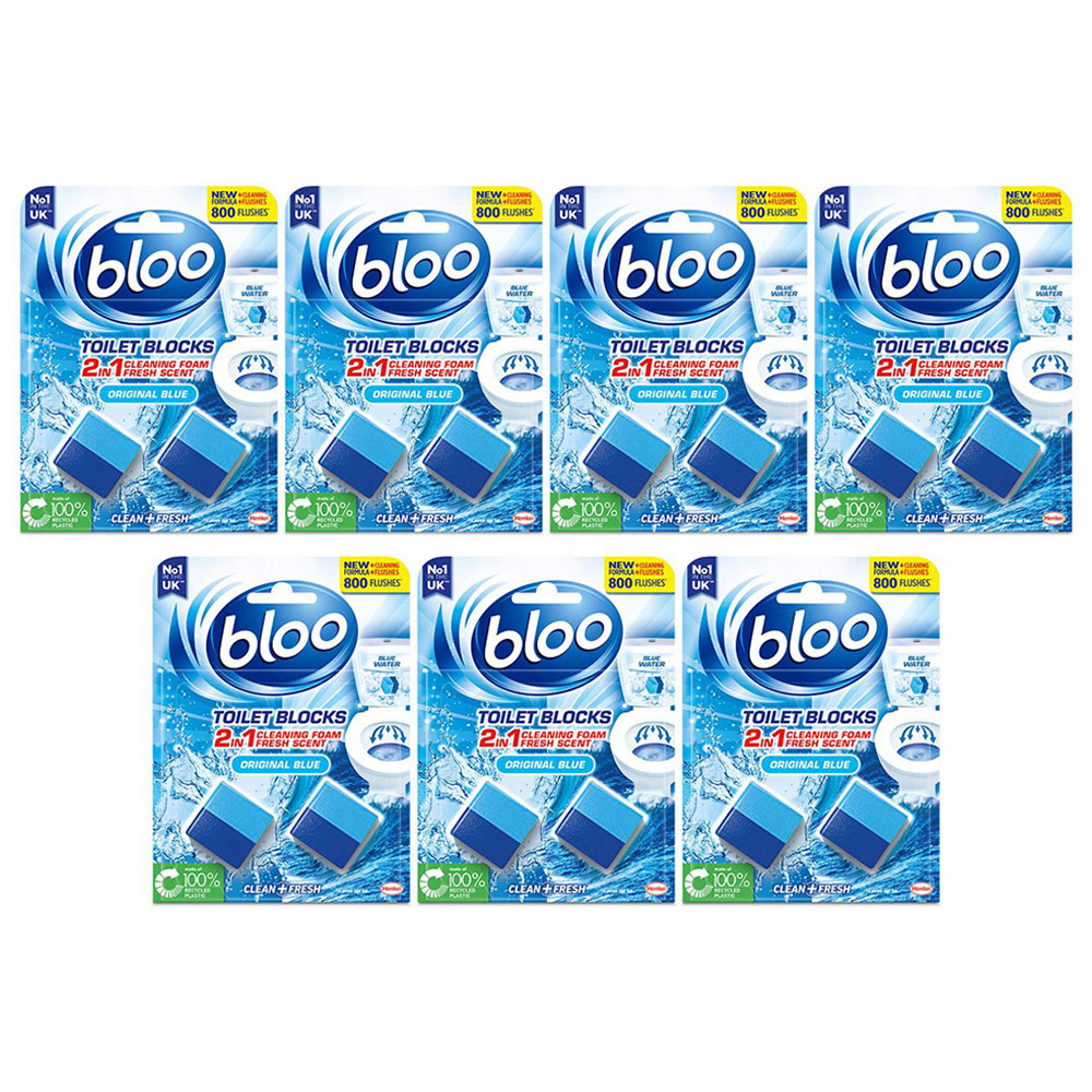 Bloo Clean+ Fresh 2 in 1 Original Blue Foam Toilet Rim Block 7 Pack