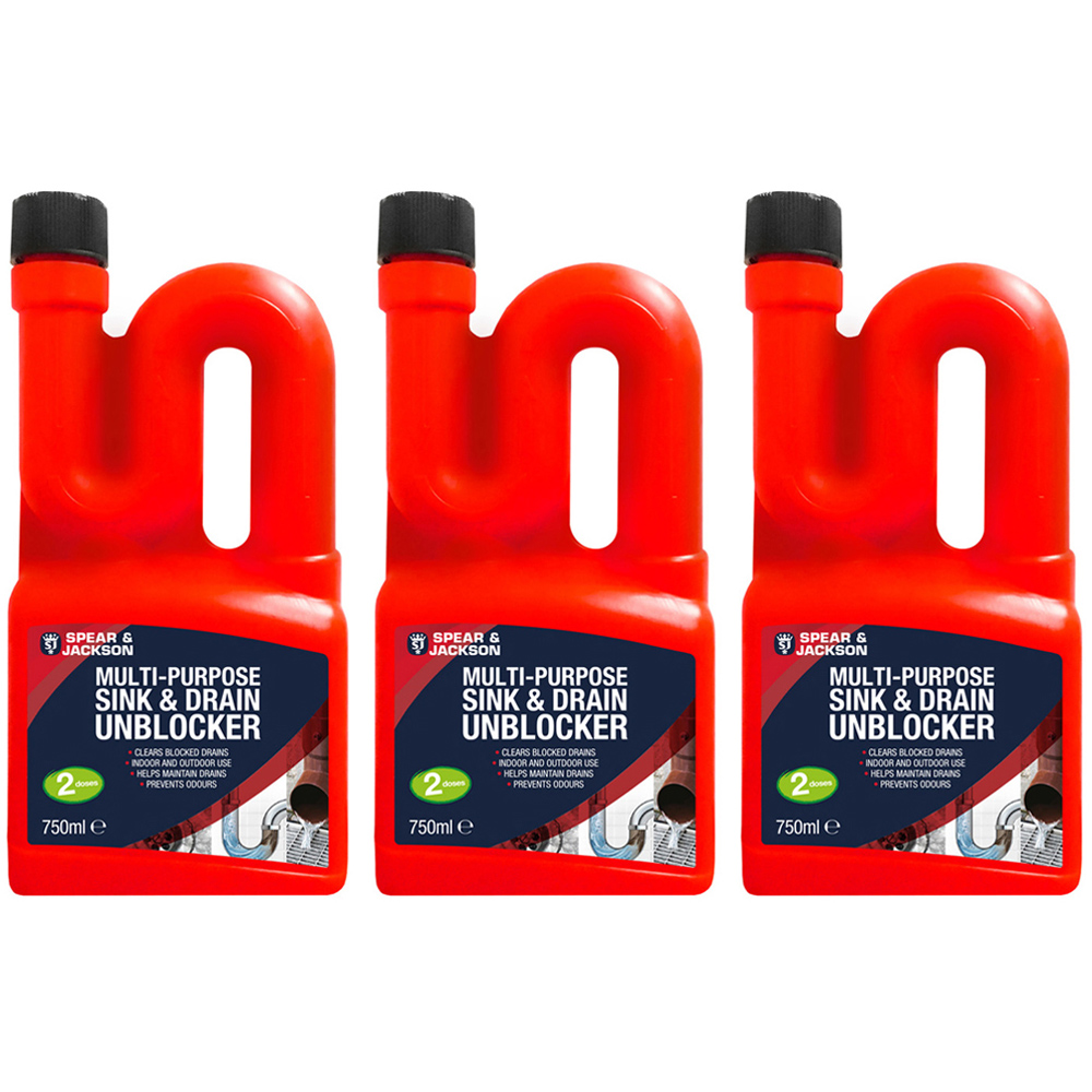Spear & Jackson Multipurpose Sink and Drain Unblocker 750ml 3 Pack