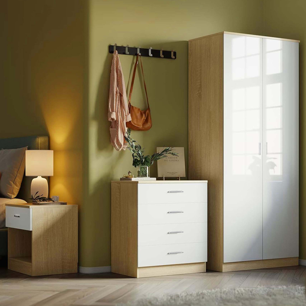 Brooklyn 3 Piece Oak and Cream High Gloss Bedroom Furniture Set