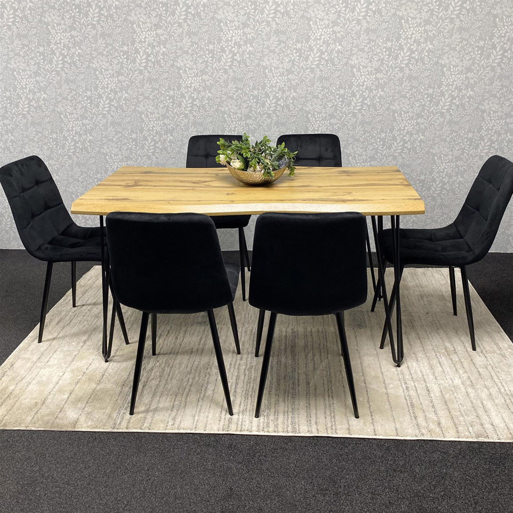 Kosy Koala 6 Seater Velvet Wooden Dining Set Black