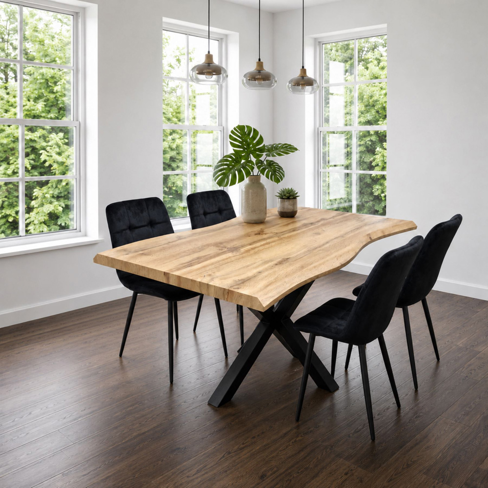 Kosy Koala 4 Seater Velvet Wooden Rectangle Dining Set Black