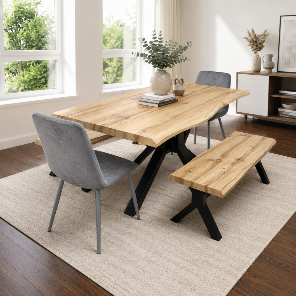 Kosy Koala 6 Seater Velvet Wooden Rectangle Dining Set with Bench Grey