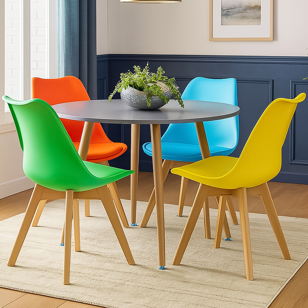 Kosy Koala Grey Round Dining Table Set with 4 Mixed Tulip Chairs