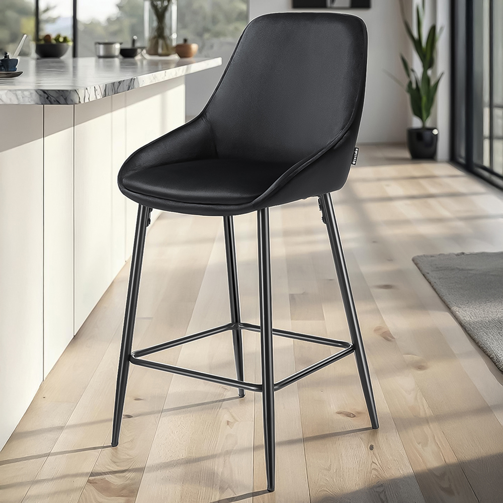 tectake Siera Black Velvet Look Bar Stool Set of 6
