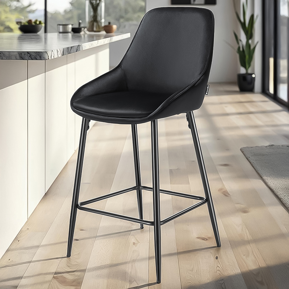 tectake Siera Black Velvet Look Bar Stool Set of 4