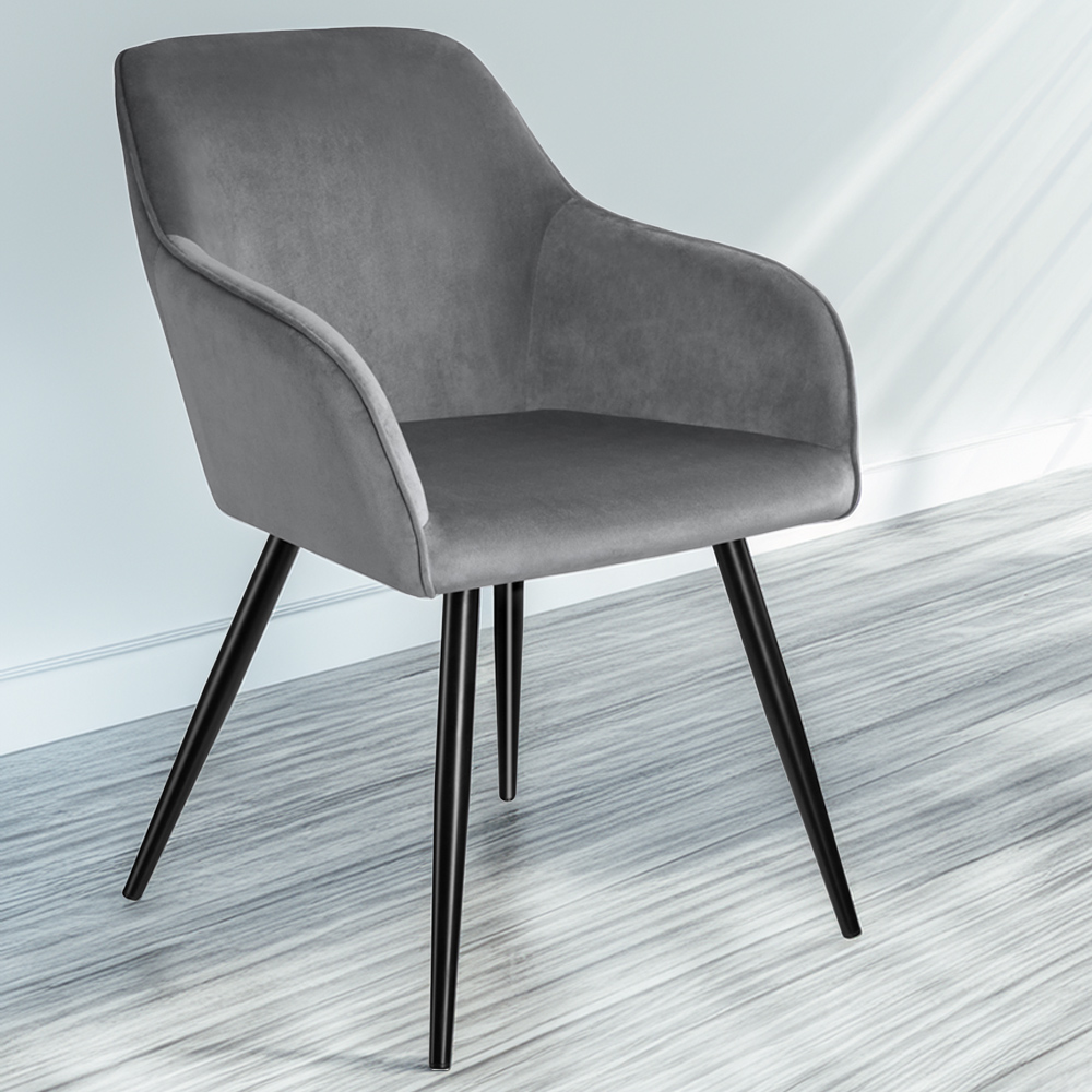 tectake Marilyn Set of 4 Grey and Black Velvet Padded Dining Chairs