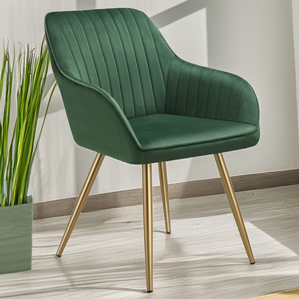tectake Marilyn Dark Green and Gold Quilted Velvet Dining Chair