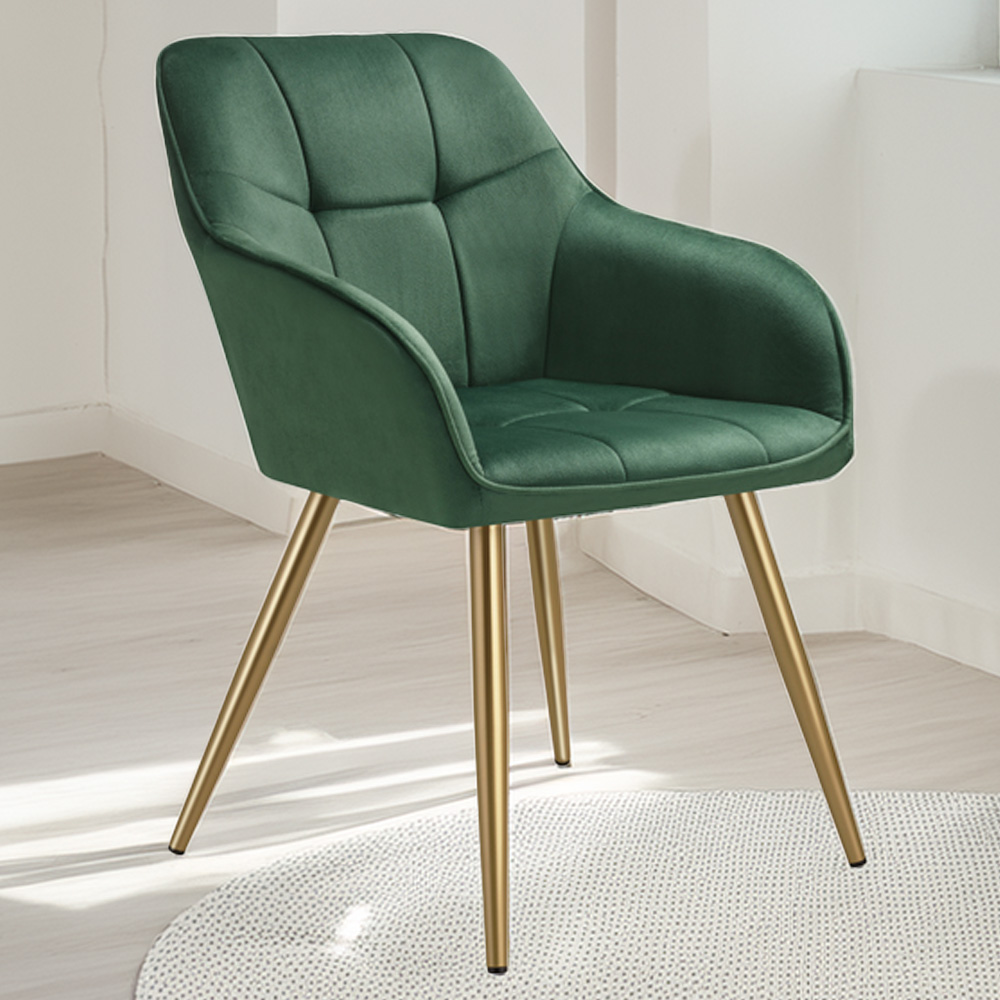 tectake Marilyn Set of 2 Dark Green and Gold Quilted Velvet Chair