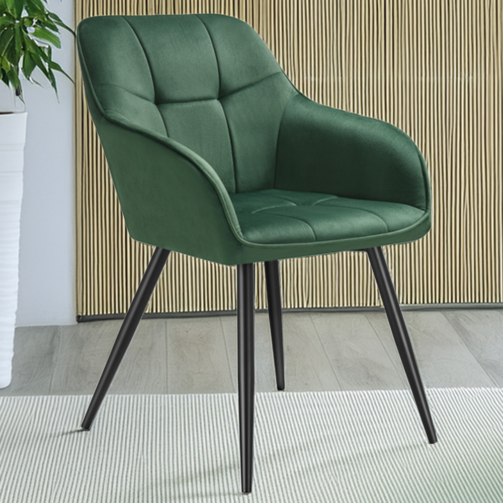 tectake Marilyn Set of 6 Dark Green and Black Quilted Velvet Dining Chair