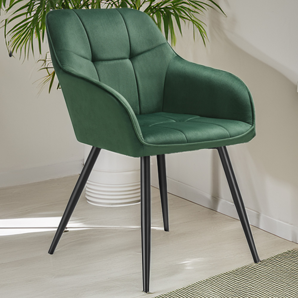 tectake Marilyn Set of 4 Dark Green and Black Quilted Velvet Dining Chair