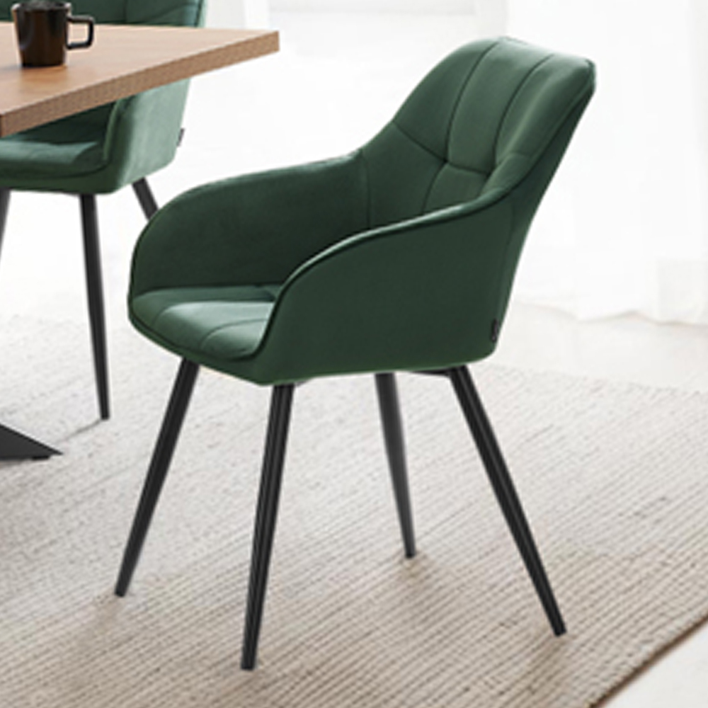 tectake Marilyn Set of 2 Dark Green and Black Quilted Velvet Dining Chair