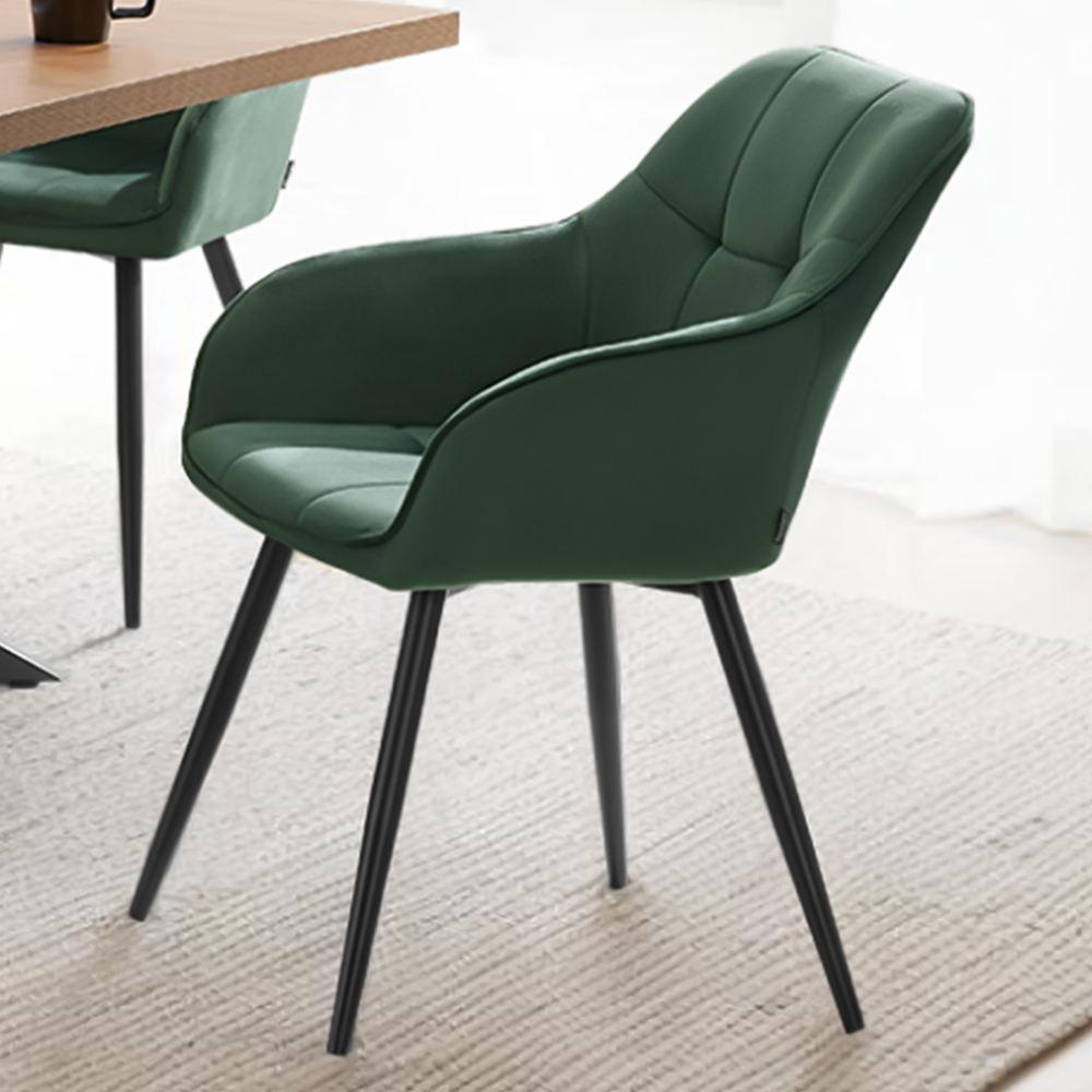 tectake Marilyn Dark Green and Black Quilted Velvet Dining Chair with Armrest