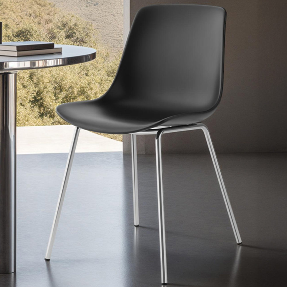 tectake Mave Set of 4 Black and Chrome Dining Chair
