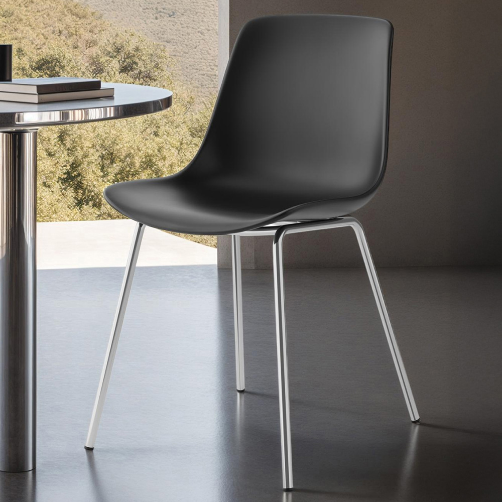 tectake Mave Set of 2 Black and Chrome Ergonomic High Backrest Dining Chair