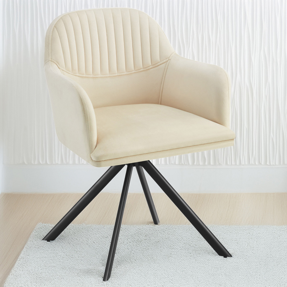 tectake Set of 2 Cream and Black Velvet Swivel Armchair