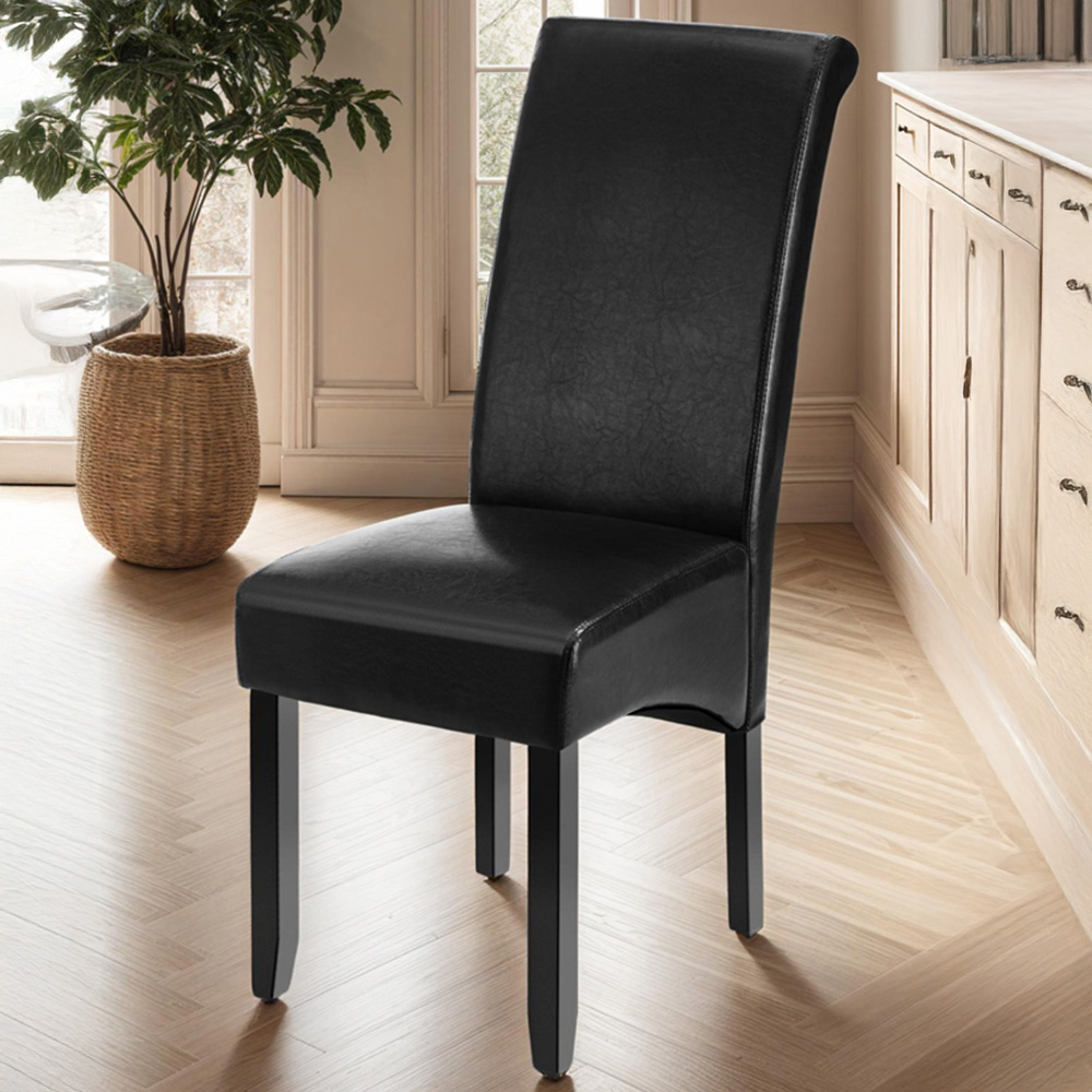 tectake Set of 2 Black Faux Leather High Backrest Dining Chair