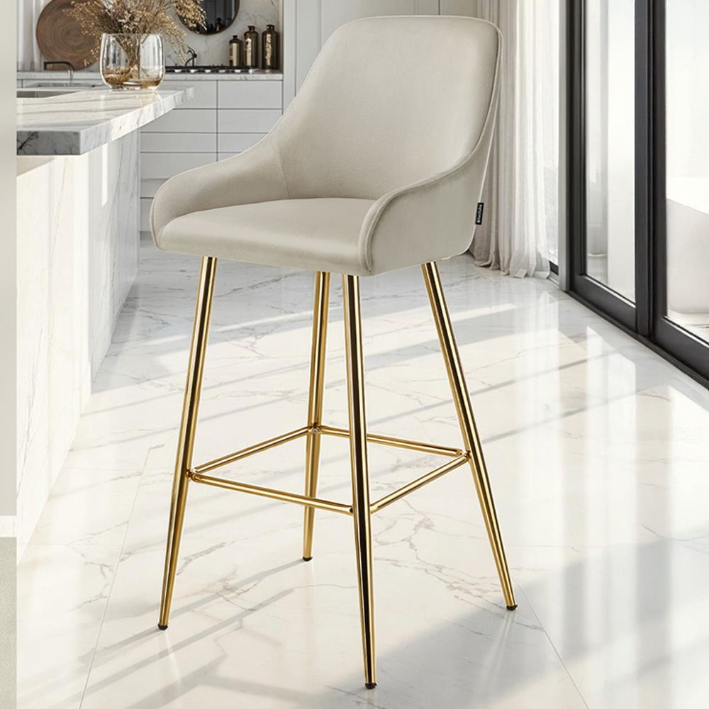 tectake Avane Velvet Bar Stool with Backrest Set of 6