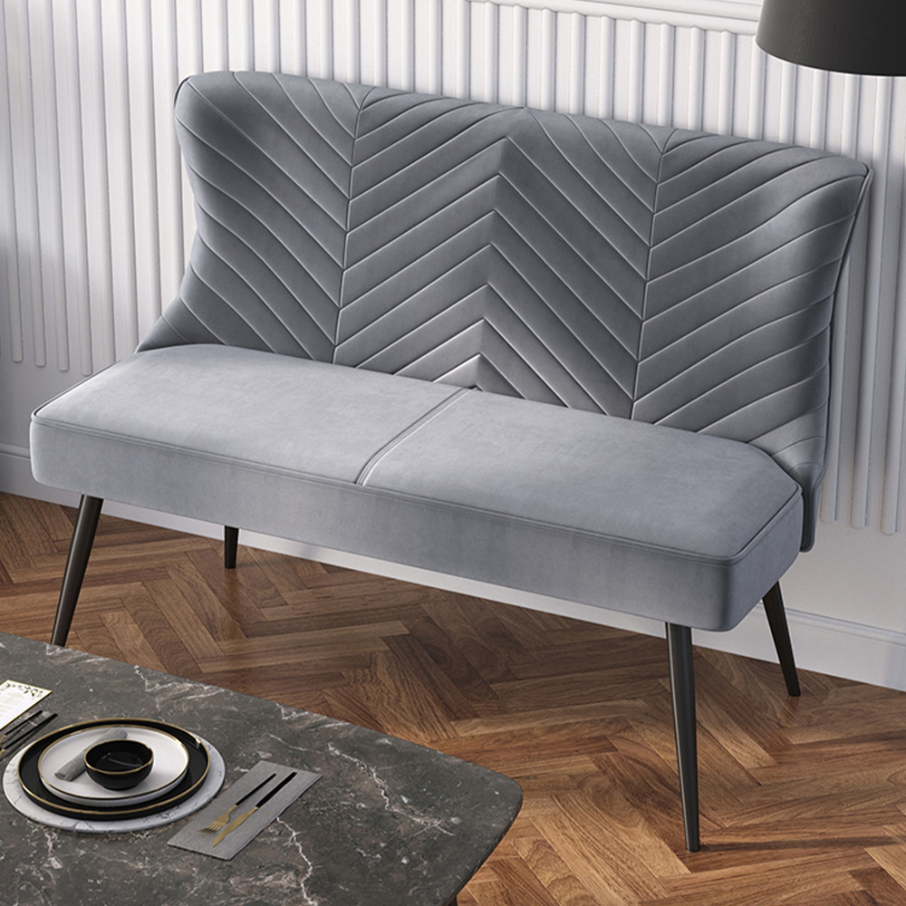 Living and Home 2 Seater Grey and Black Upholstered Tufted Dining Bench