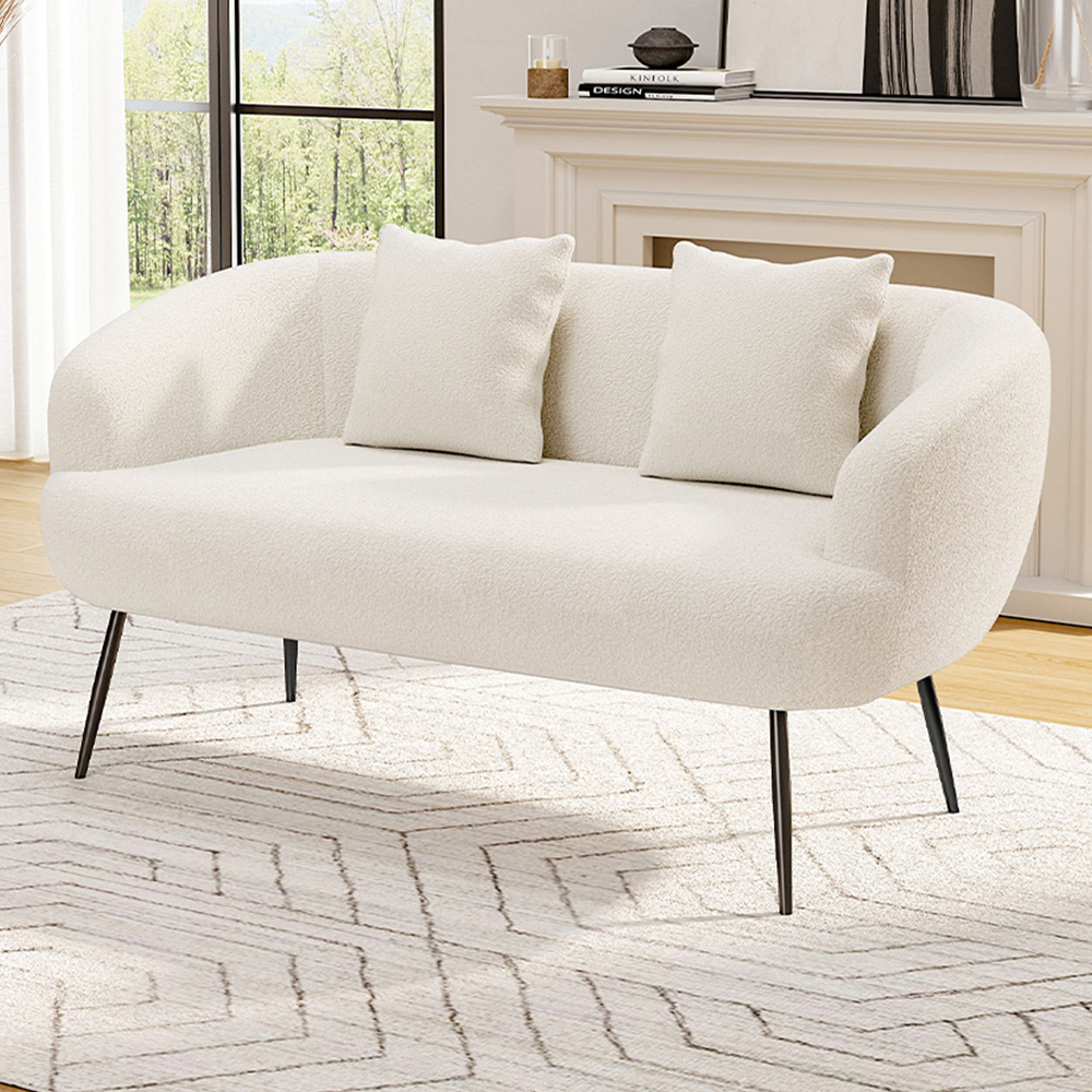 Living and Home White Teddy Fabric Loveseat with Cushions