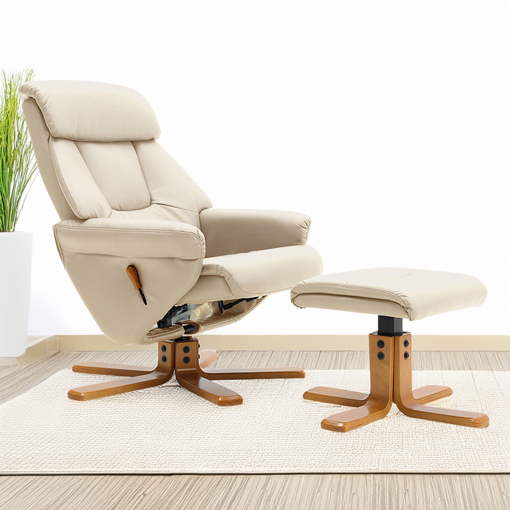 Living and Home Beige Linen Duck Foot Base Swivel Recliner with Ottoman