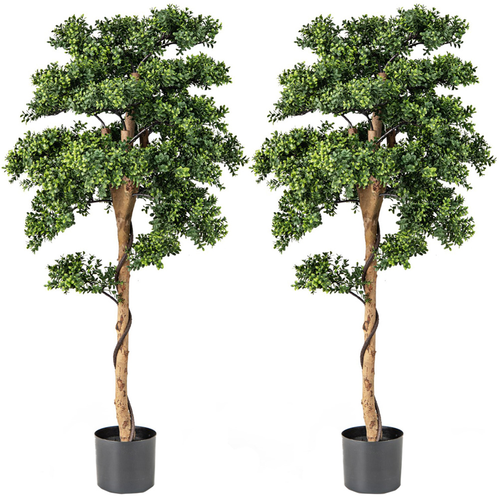 Costway Green Artificial Boxwood Topiary Tree Potted Plants 2 Pack