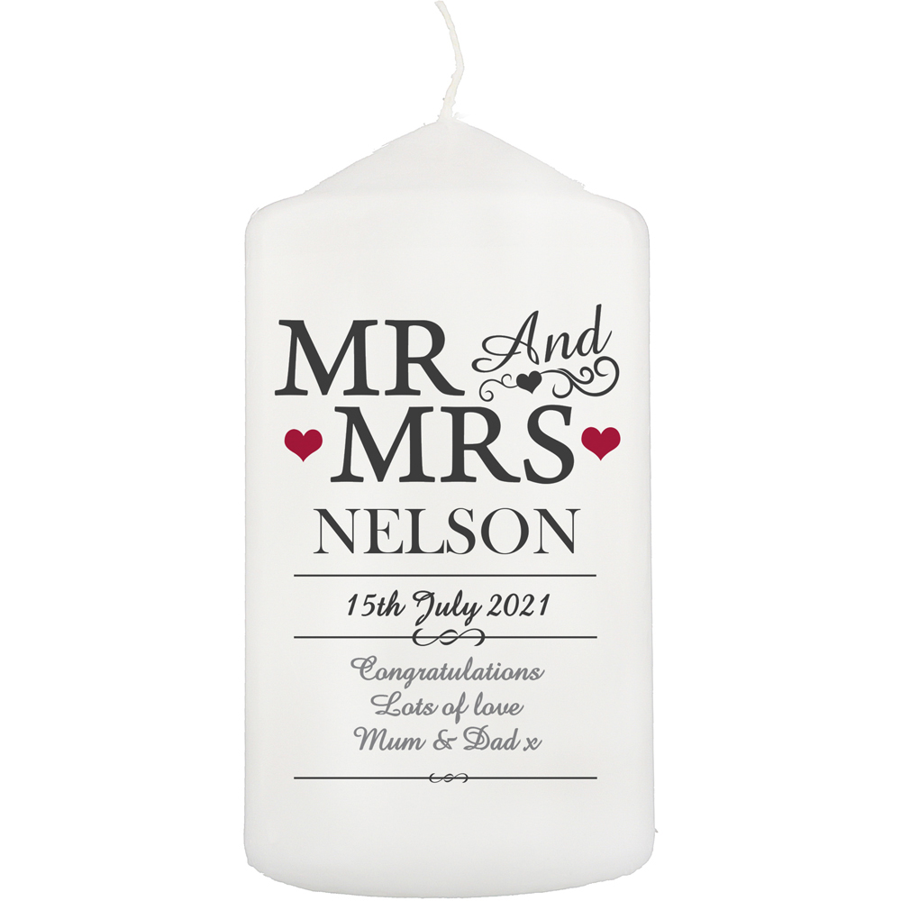 Personalised Memento Personalised Mr and Mrs Pillar Candle
