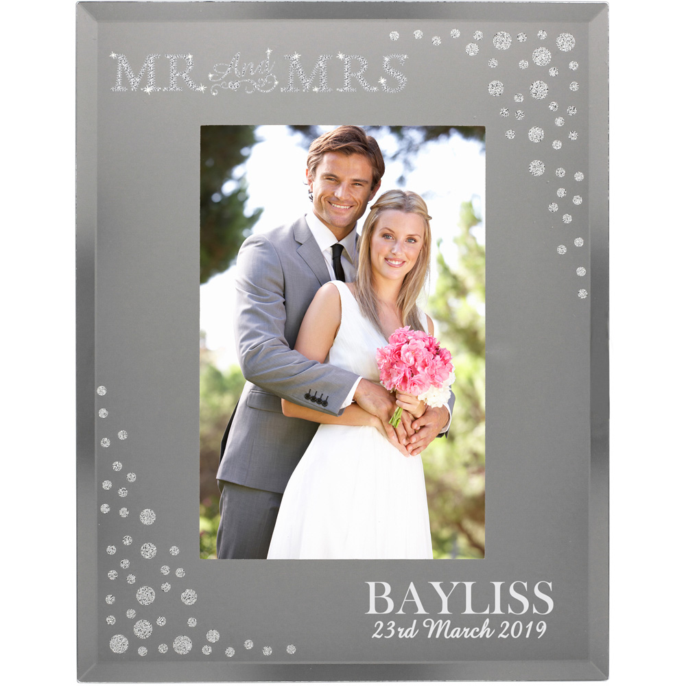Personalised Memento Personalised Mr and Mrs Diamante Glass Photo Frame 6 x 4 inch