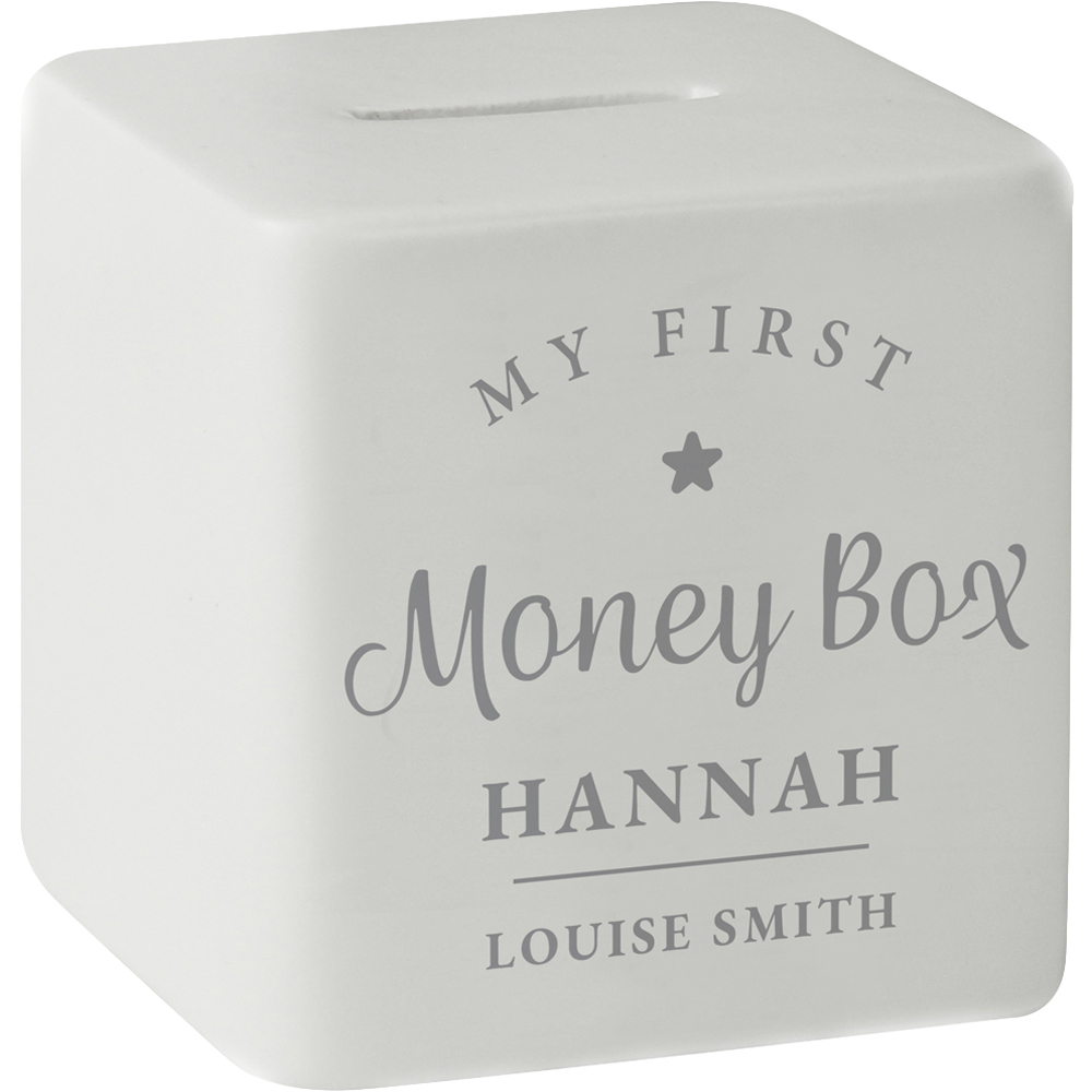 Personalised Memento Ceramic Square Money Box - My First Money Box - White - Kids