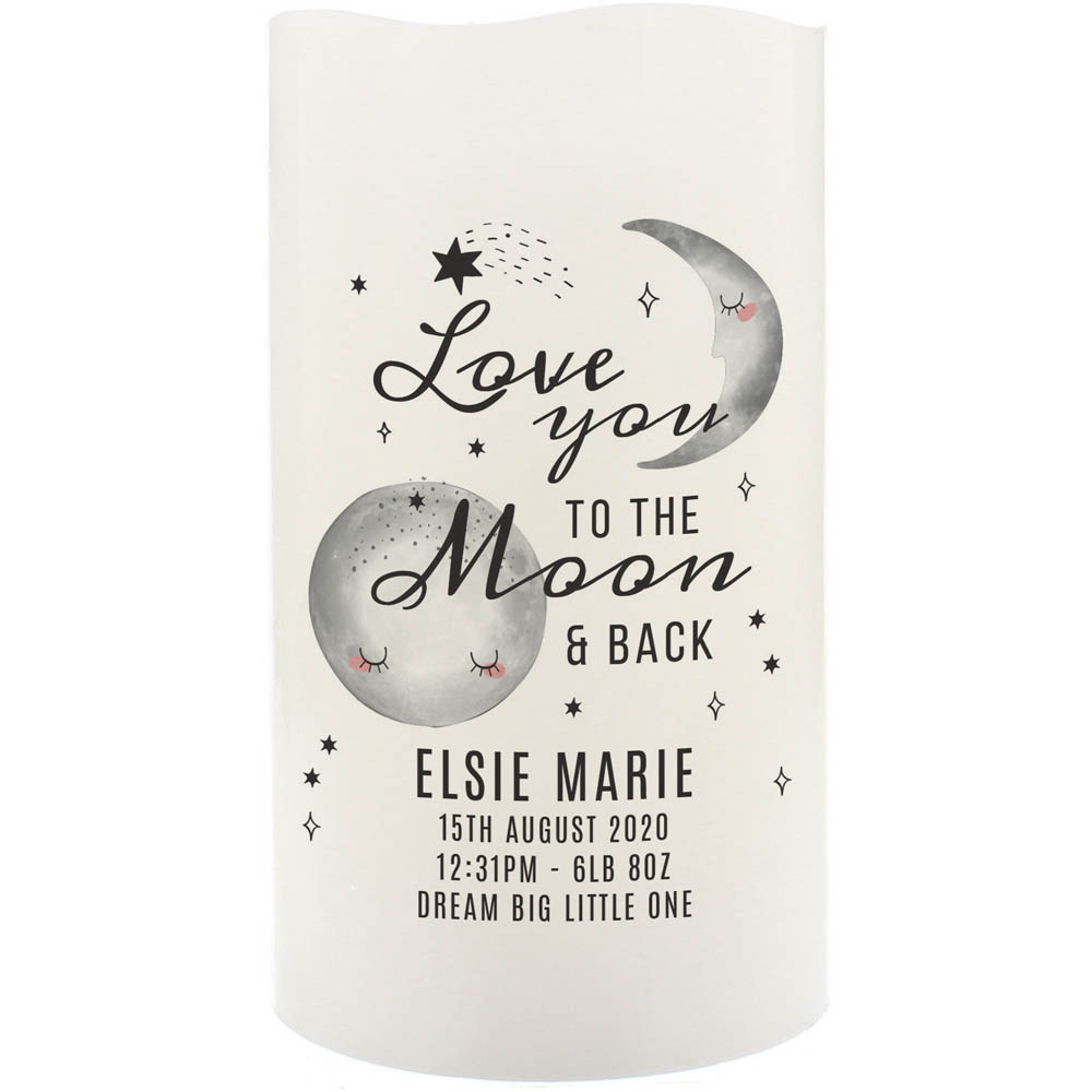 Personalised Memento Baby To The Moon and Back LED Candle